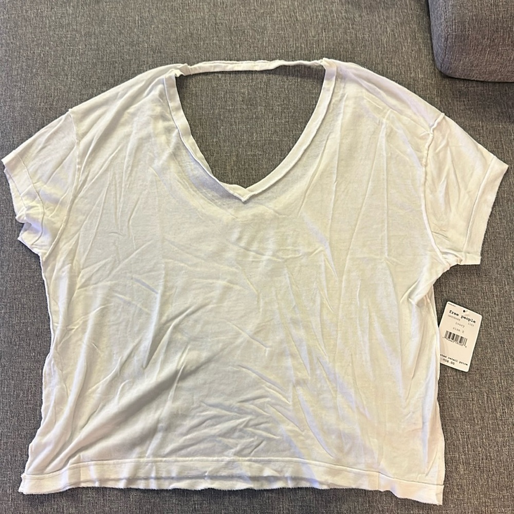 White low v neck soft short sleeve tee